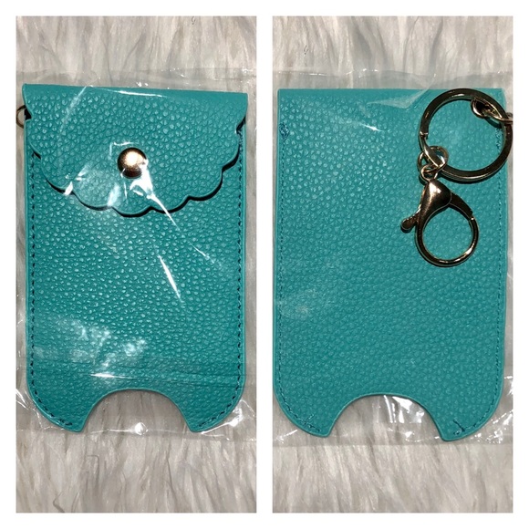 Teal Blue Hand Sanitizer Pouch Key Ring Chain NIP - Picture 2 of 3